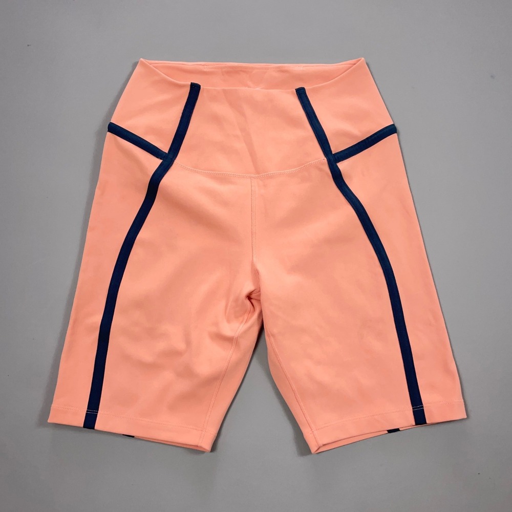 Nike One Dri-FIT Women Peach Pink Navy Blue Piping Biker Shorts Medium